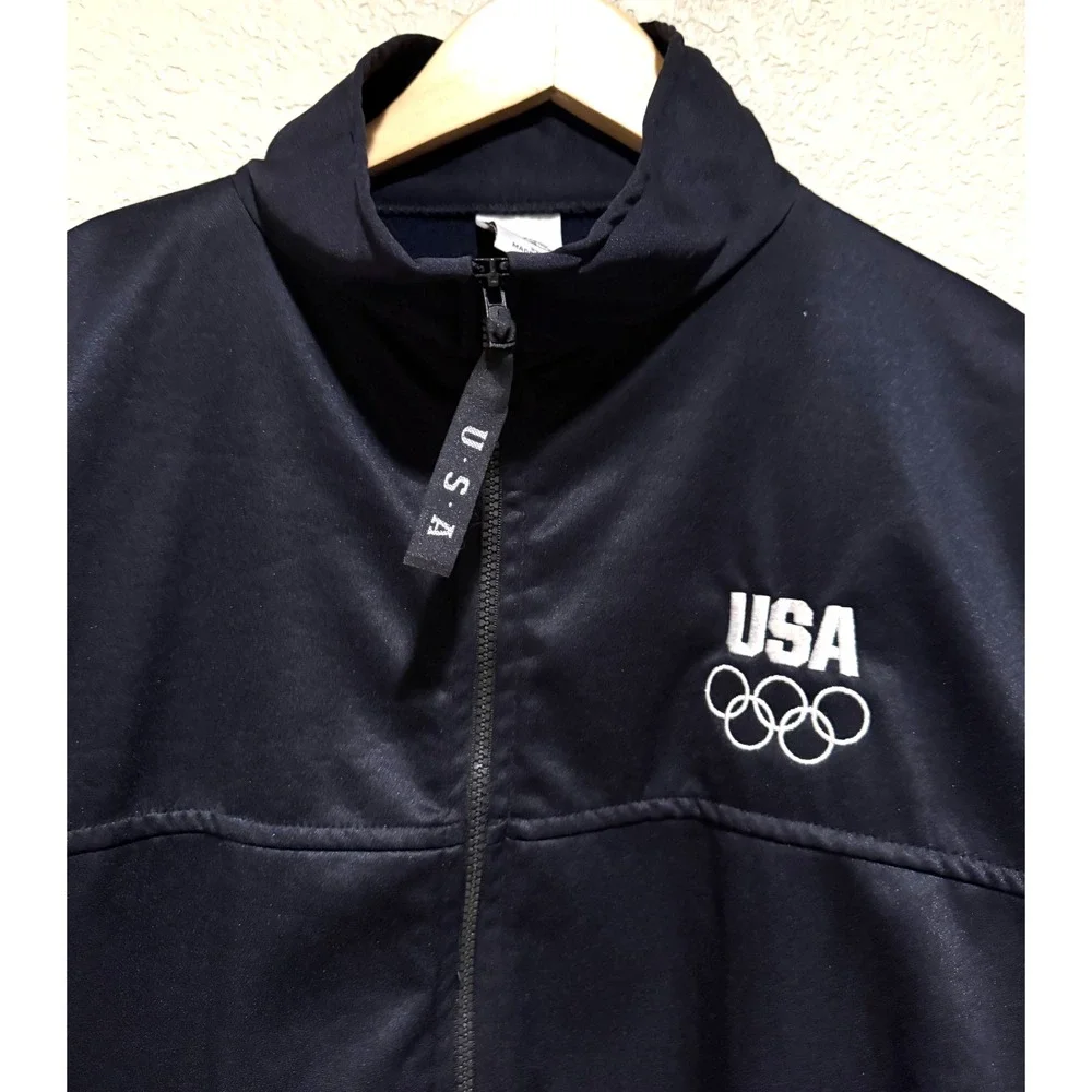 United States Olympic Committee Track Jacket XL Black Full Zip Made In USA